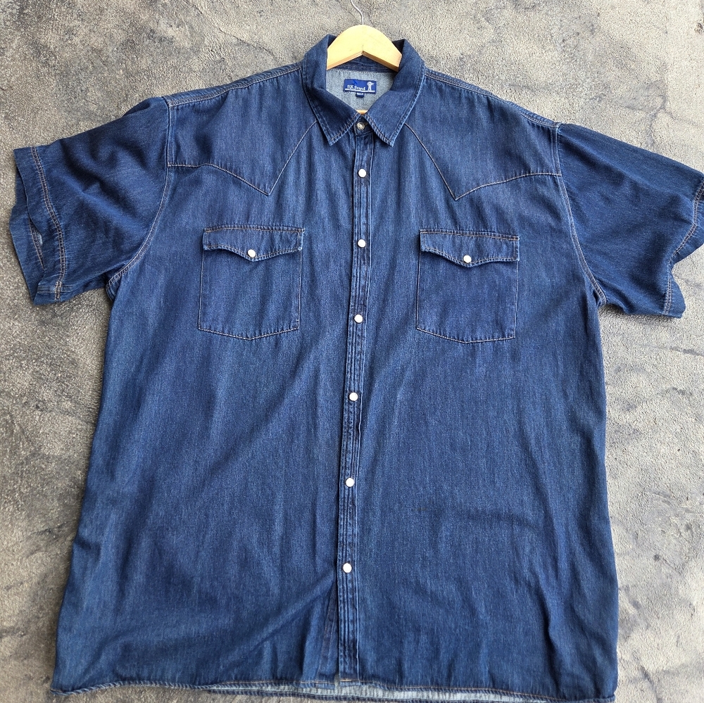Men's Blue Denim Shirt Ivory Pearl Snap Size XXLT